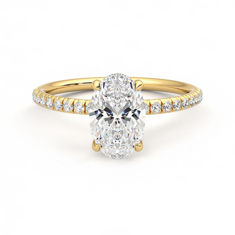 18CT Gold Oval Diamond Ring with Diamond Set Shoulders