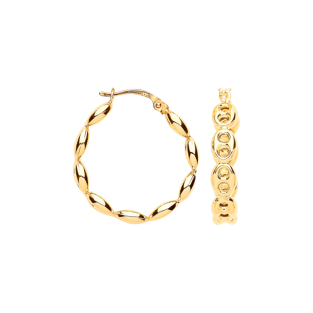 9ct Yellow Gold Coffee Bean Hoop Earrings (24mm) - Robert Anthony Jewellers, Edinburgh