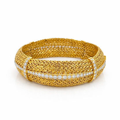 18ct Gold &amp; Diamond Woven Bangle
