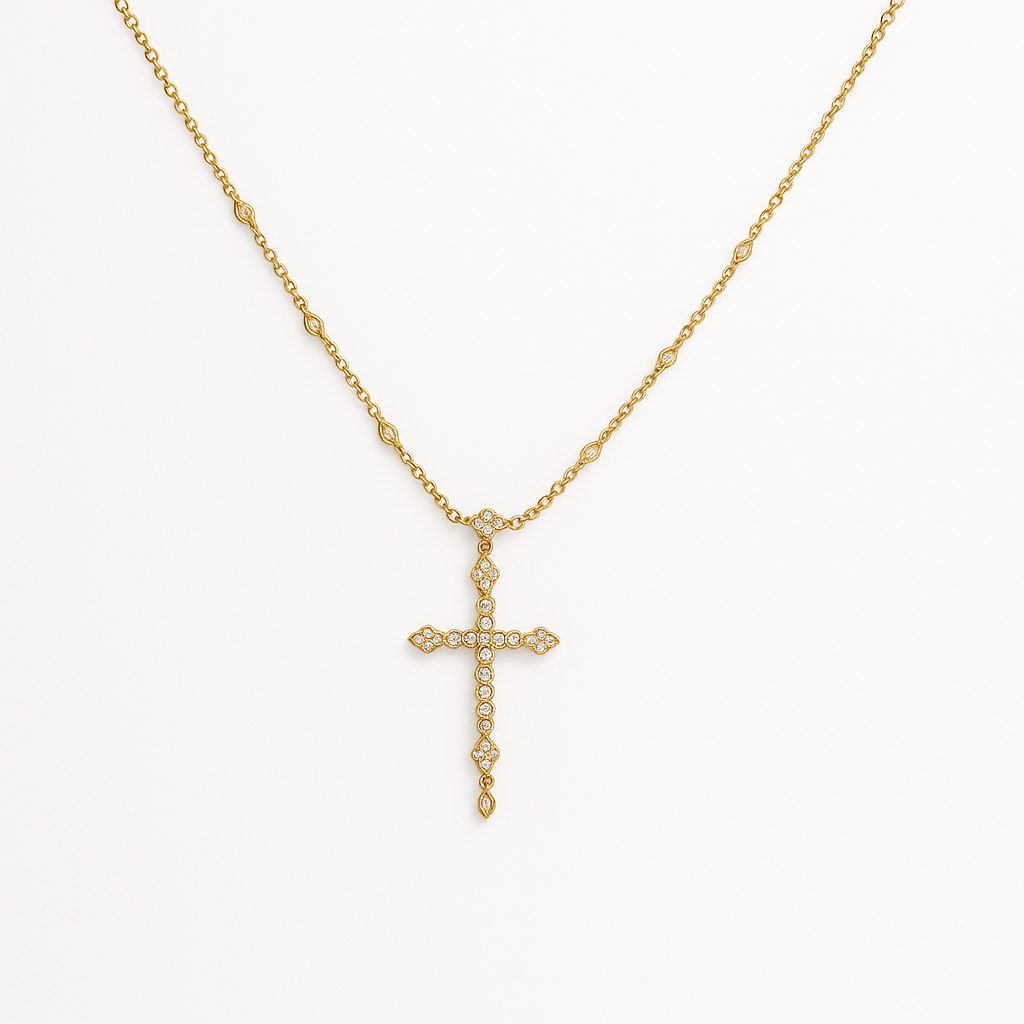 18ct Yellow Gold Diamond Cross Necklace