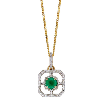 Emerald Square Art Deco Pendant in 9ct Yellow Gold