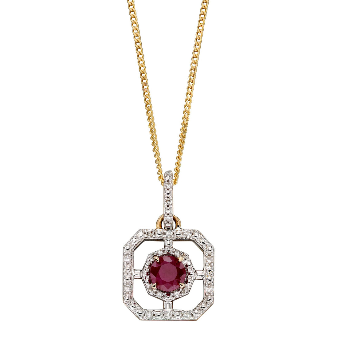 Ruby Square Art Deco Pendant in 9ct Yellow Gold