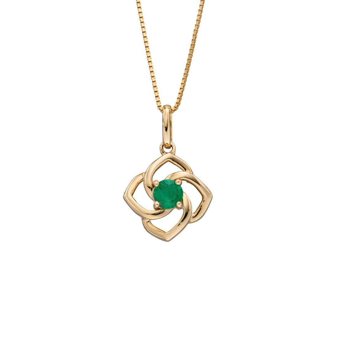 Cut Out Flower Pendant with Emerald in 9ct Yellow Gold