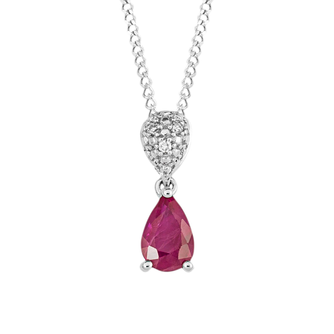 Ruby and Diamond Droplet Pendant in 9ct White Gold
