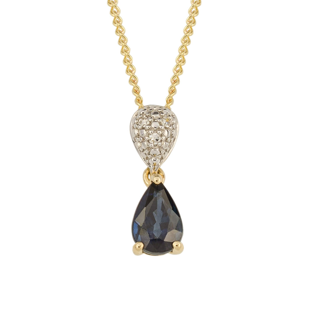 Sapphire and Diamond Droplet Pendant in 9ct Yellow Gold