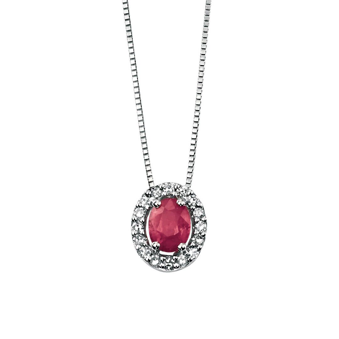 Ruby Pendant with Diamond Cluster Surround in 9ct Gold