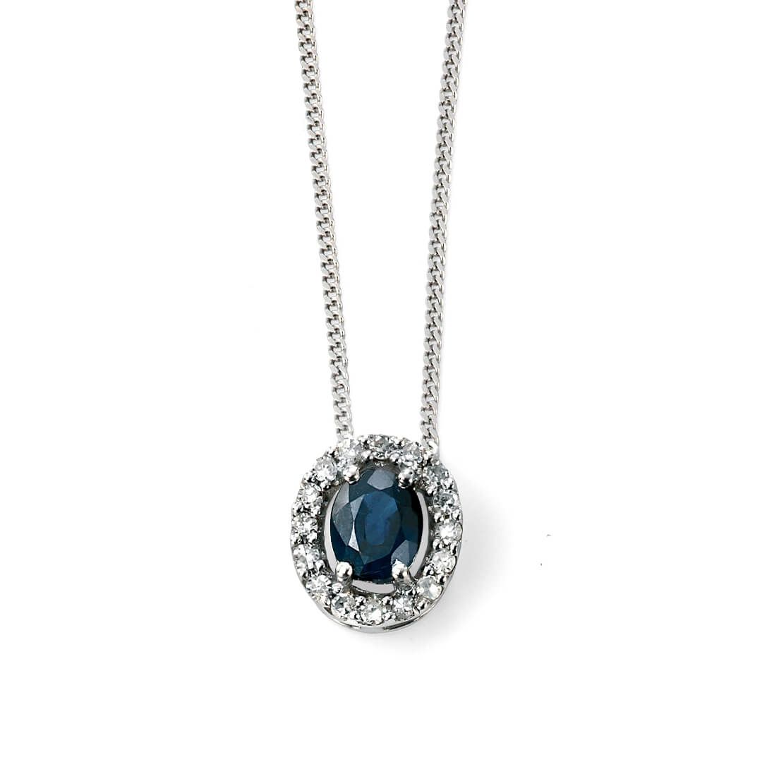 Sapphire Pendant with Diamond Cluster Surround in 9ct Gold