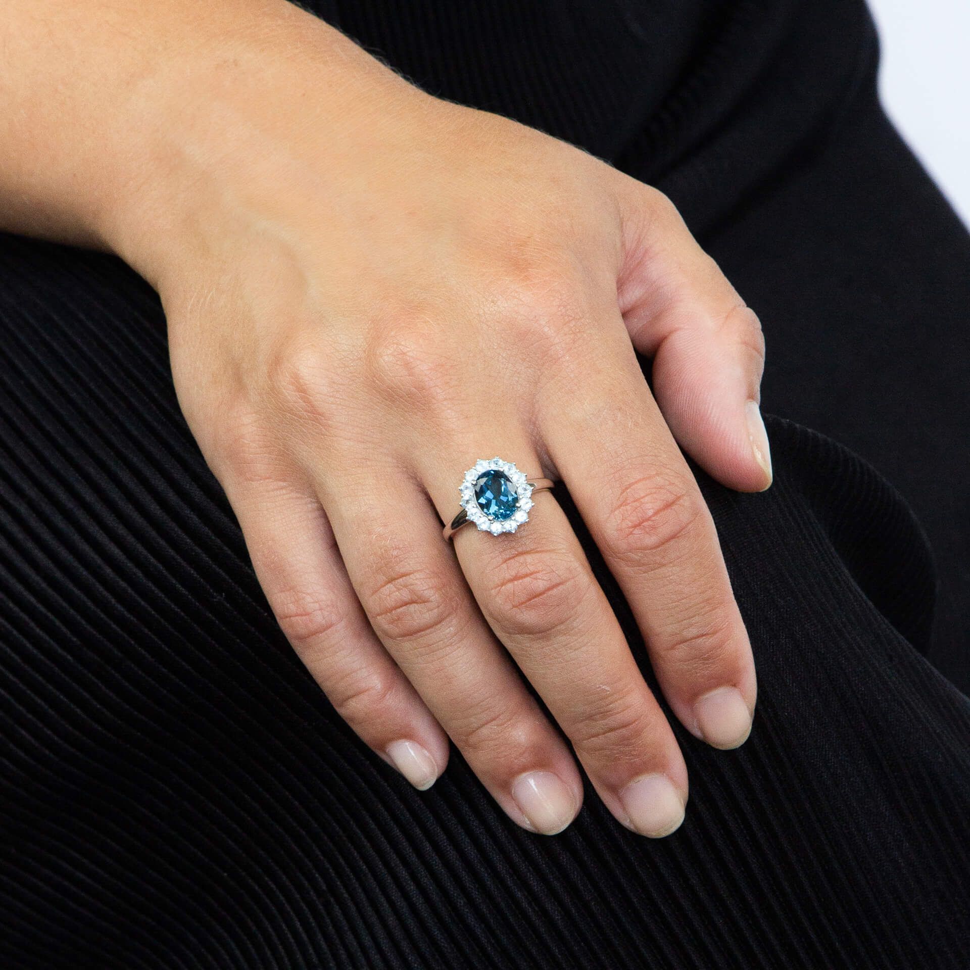 Statement Blue Topaz Ring in 9ct White Gold