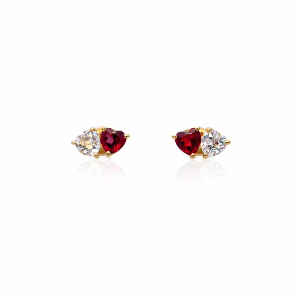 9ct Gold Ruby & Diamond Heart Stud Earrings
