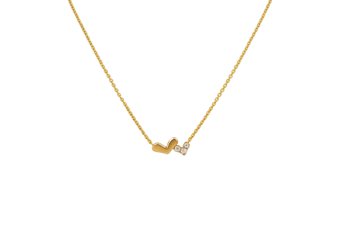 18ct Yellow Gold Double Heart Diamond Necklace