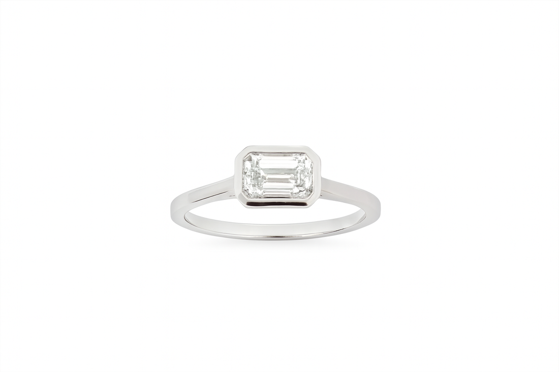 18ct White Gold 1.00ct Lab-Grown Emerald Cut Bezel-Set Ring