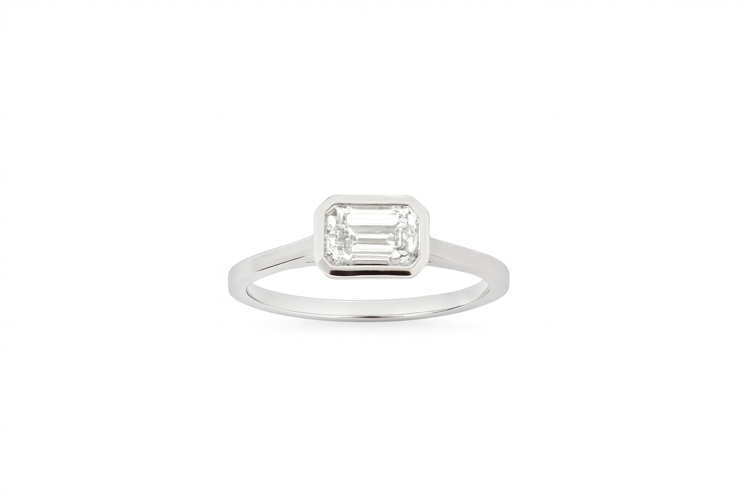 18ct White Gold 1.00ct Lab-Grown Emerald Cut Bezel-Set Ring