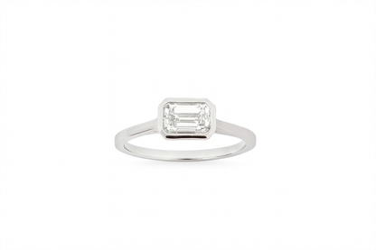 18ct White Gold 1.00ct Lab-Grown Emerald Cut Bezel-Set Ring