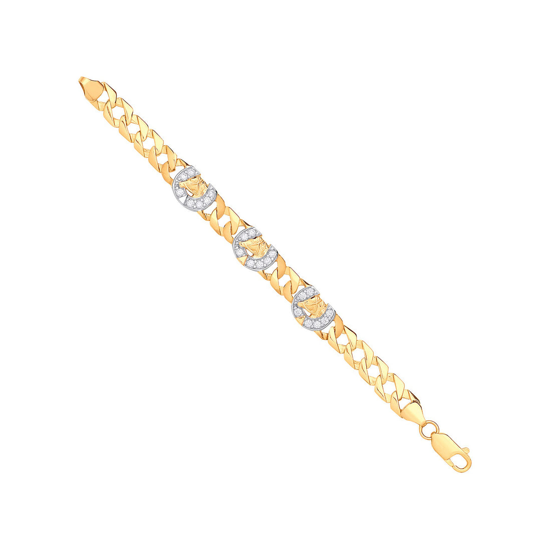 9CT Yellow Gold Lucky Horseshoe CZ Charms Baby Bracelet