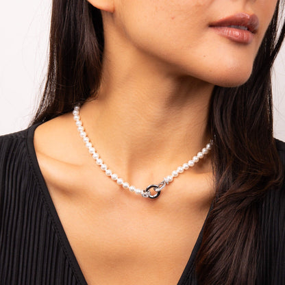 Shell Pearl Necklace with Zirconia Feature Clasp