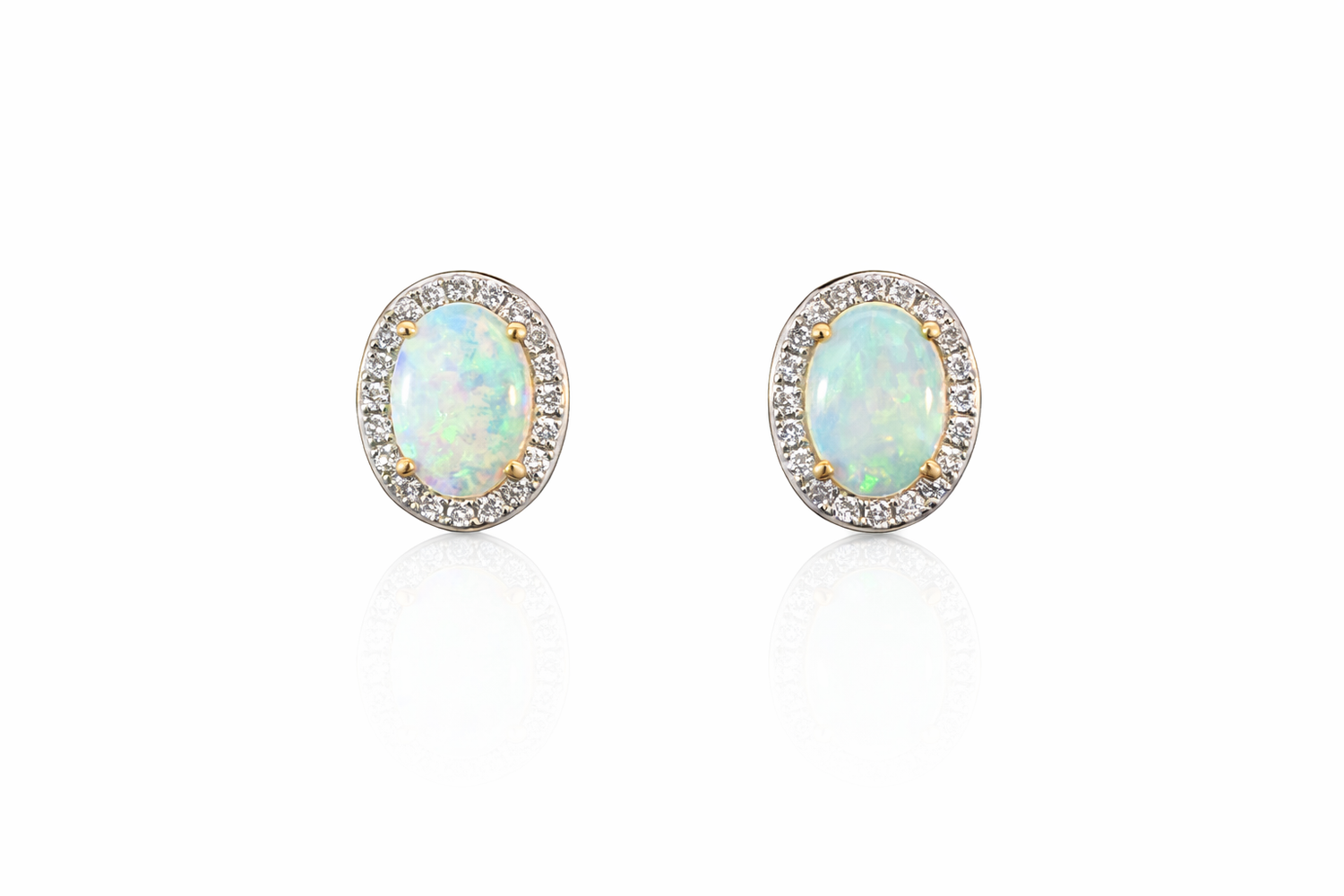 18ct Gold Opal &amp; Diamond Stud Earrings
