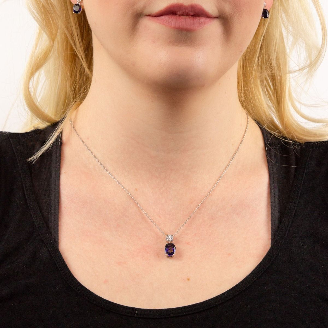 Oval Sapphire Zirconia Drop Pendant