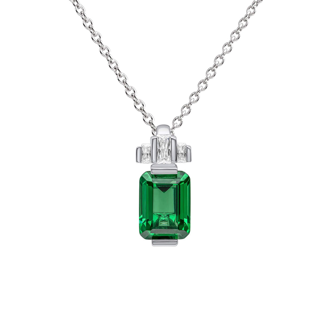 Silver Emerald Cut Zirconia Pendant — Emerald CZ