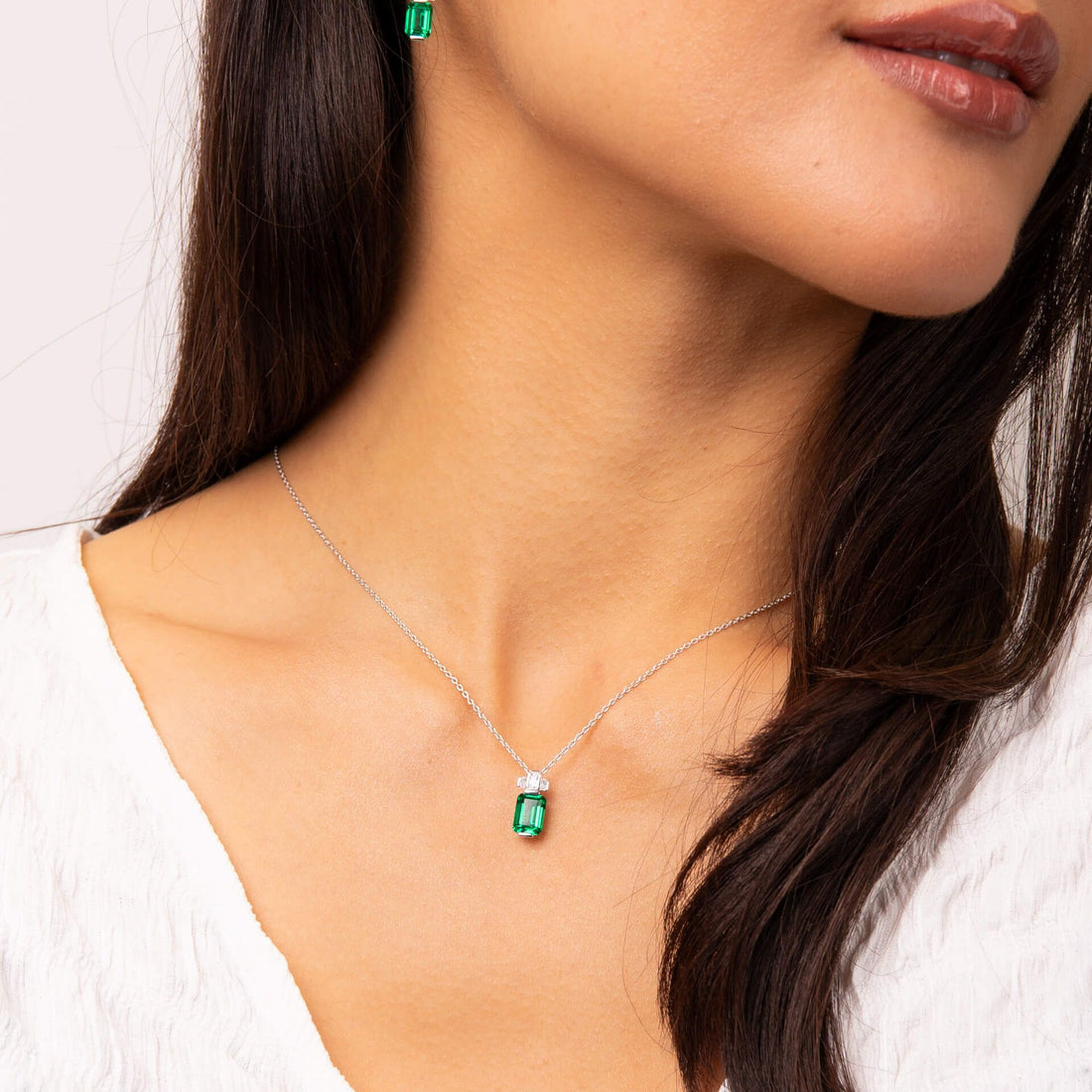 Silver Emerald Cut Zirconia Pendant — Emerald CZ