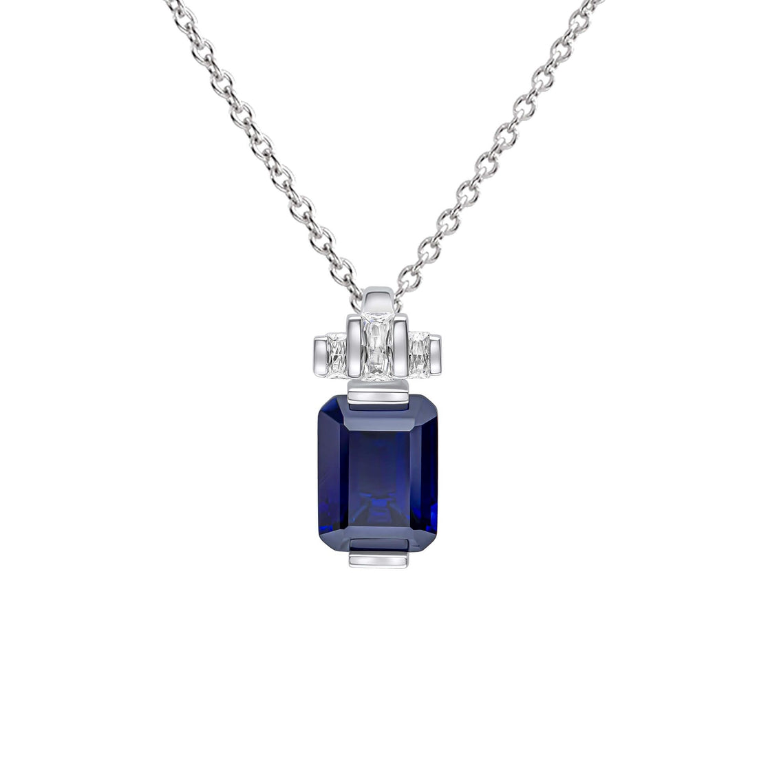 Silver Emerald Cut Zirconia Pendant — Sapphire CZ