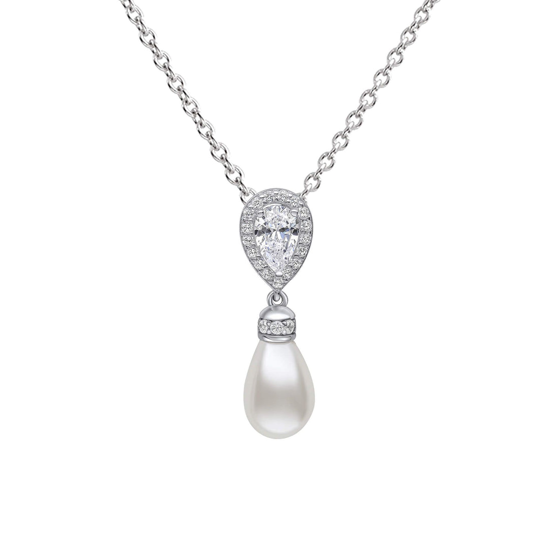 Silver Teardrop Zirconia Pendant with Shell Pearl Drop
