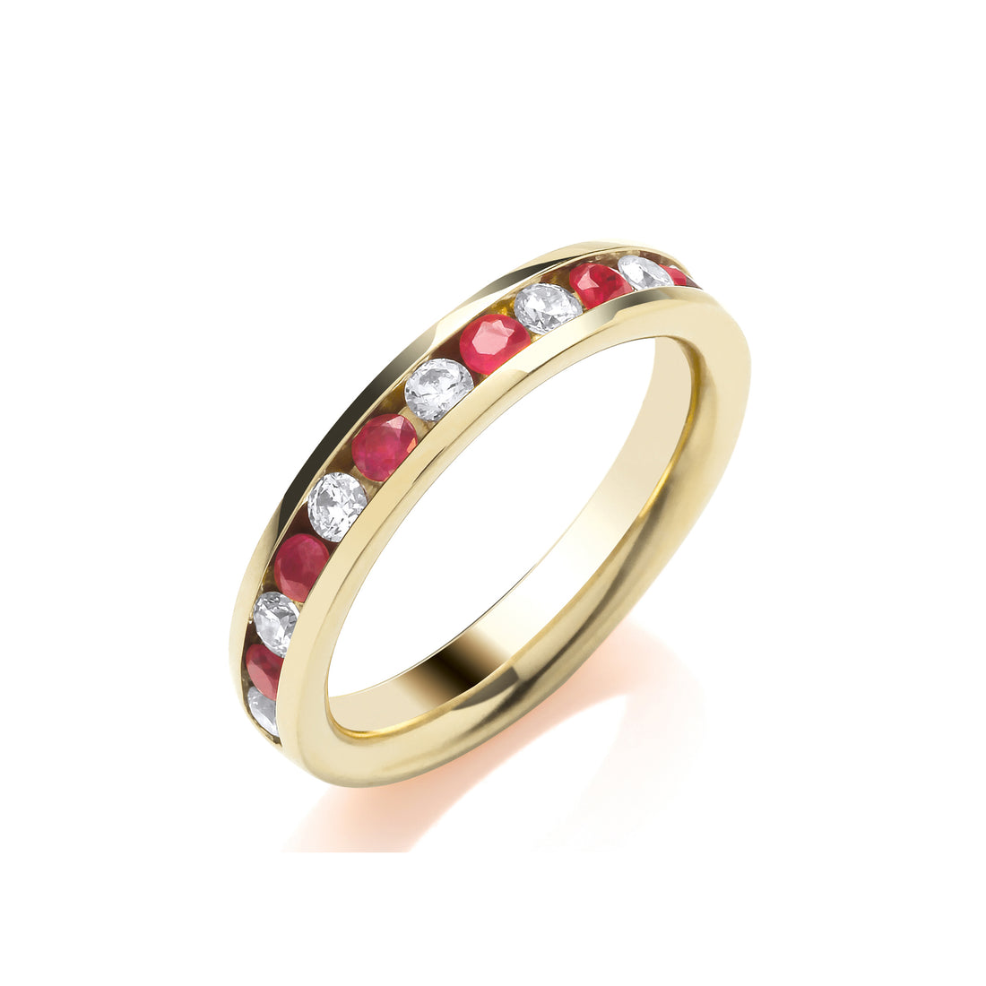 9CT Yellow Gold Ruby and Diamond Channel Set Half Eternity Ring - Robert Anthony Jewellers, Edinburgh