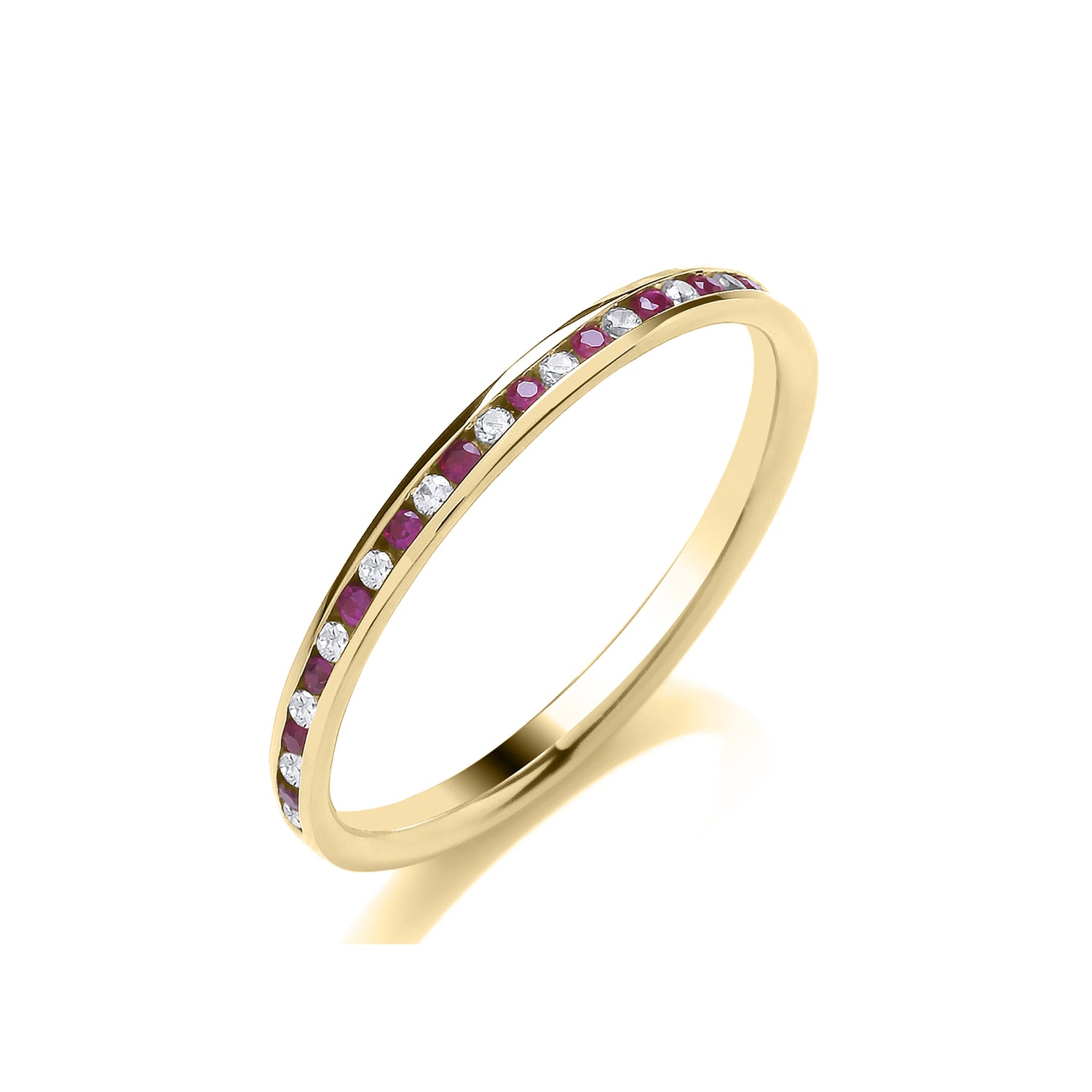 9CT Yellow Gold Ruby and Diamond Slim Channel Set Half Eternity