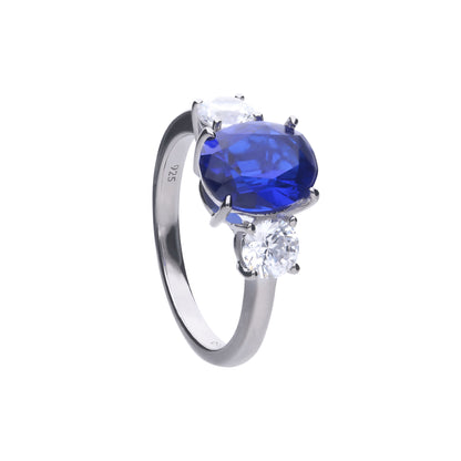 Silver Oval Sapphire Zirconia Trilogy Ring — Sapphire CZ