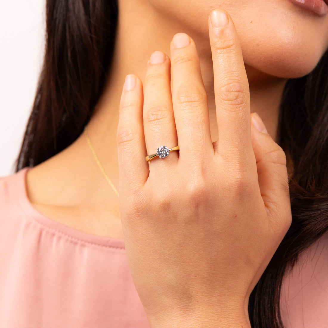 Gold Plated Silver and Zirconia Four Claw Ring — 1CT