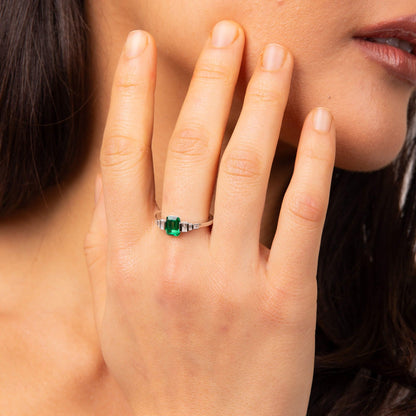 Silver Emerald Cut Zirconia Ring — Emerald CZ