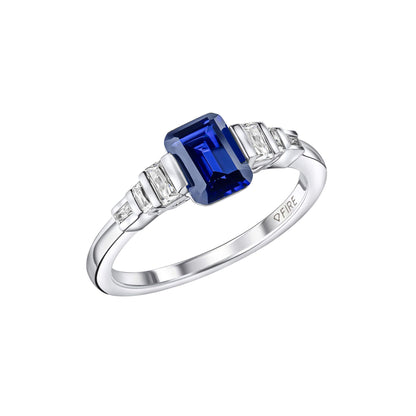 Silver Emerald Cut Zirconia Ring — Sapphire CZ