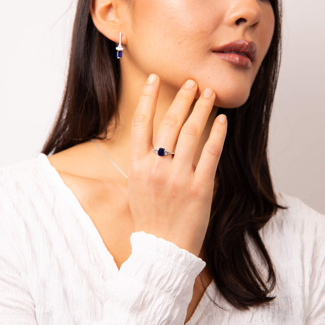 Silver Emerald Cut Zirconia Ring — Sapphire CZ