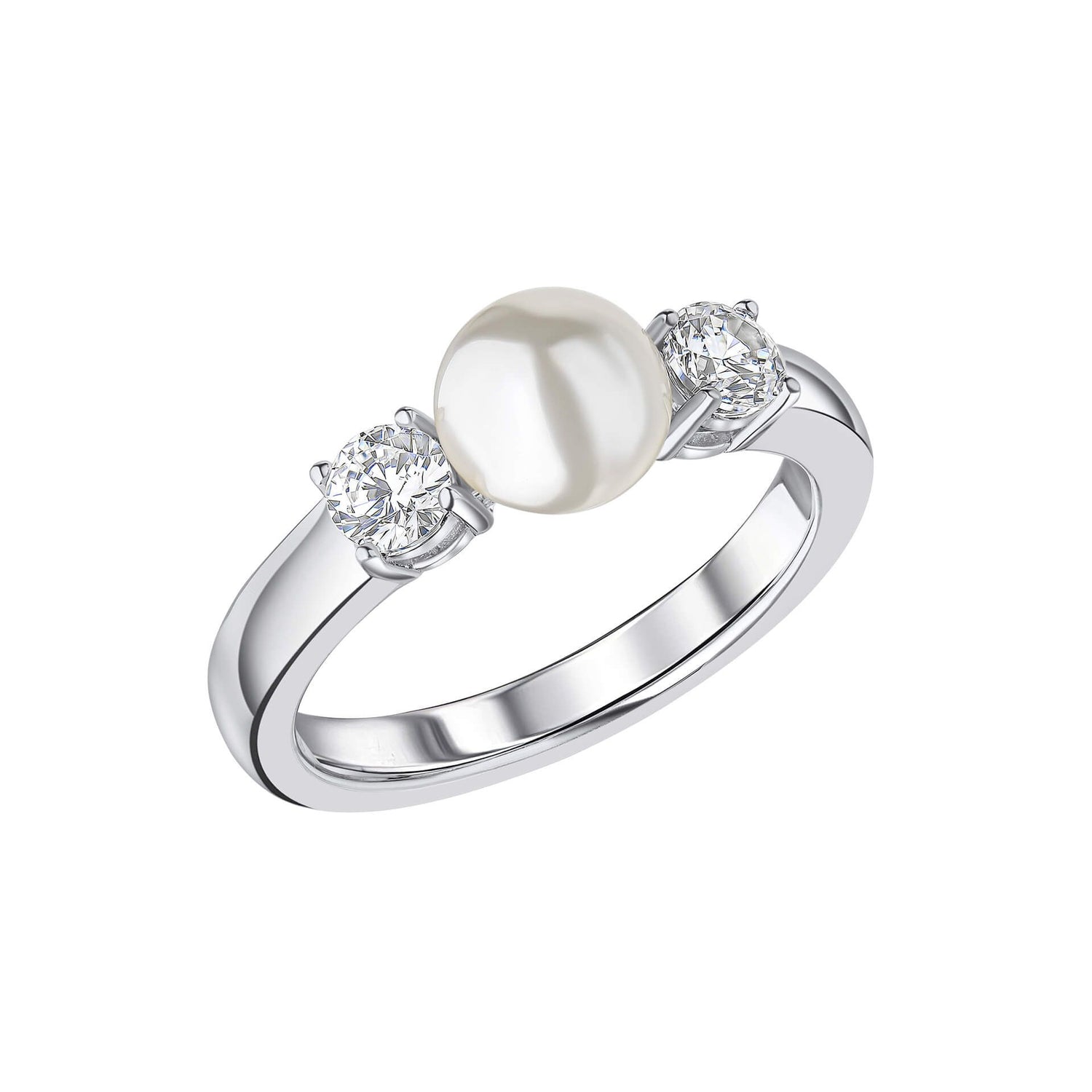 Silver Shell Pearl and Zirconia Trilogy Ring