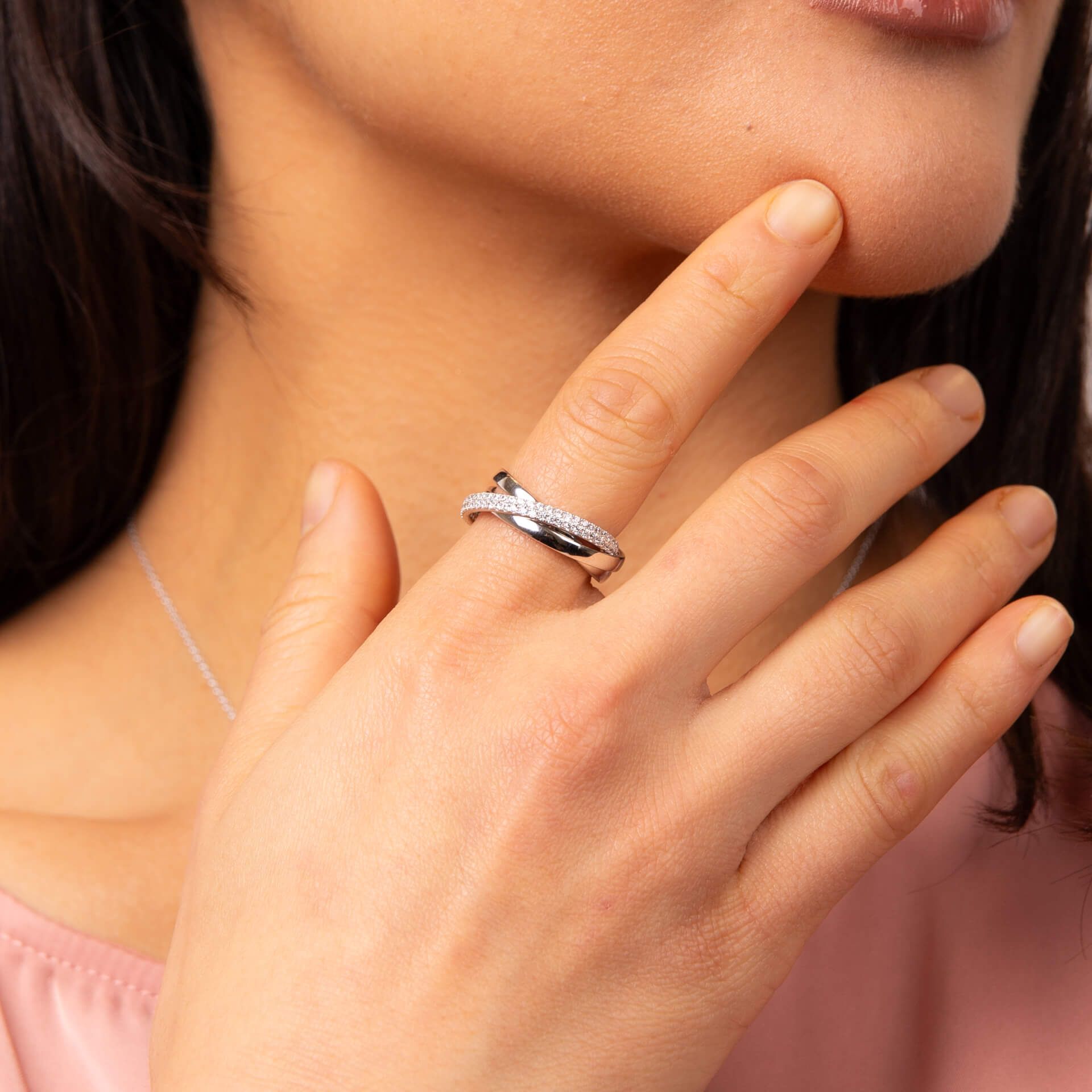 Silver and Zirconia Triple Twist Ring