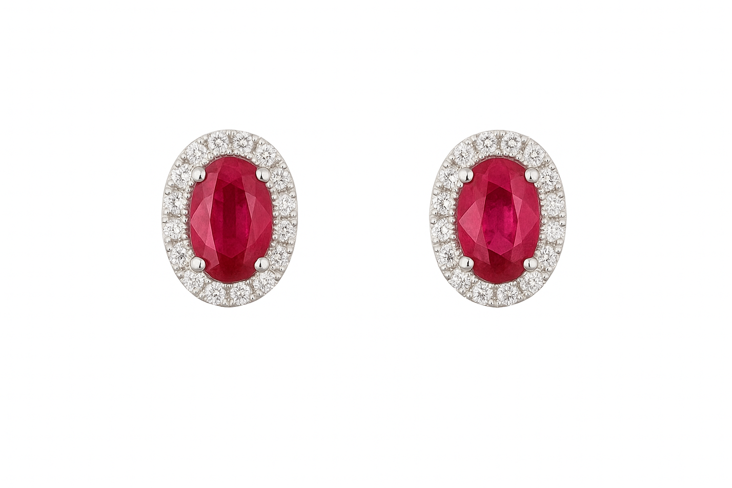 18ct White Gold Ruby &amp; Diamond Halo Stud Earrings