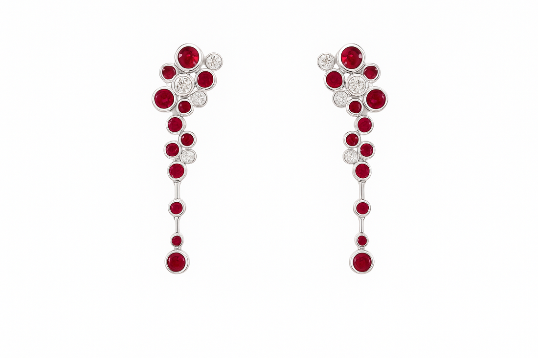 18ct White Gold Ruby &amp; Diamond Drop Earrings