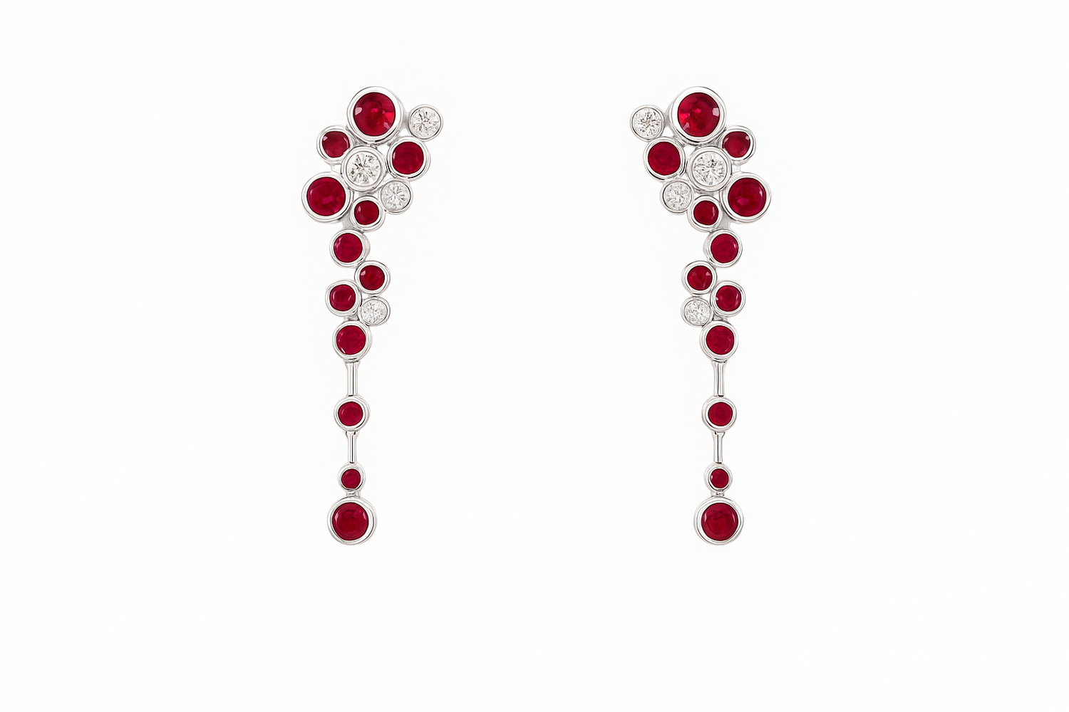 18ct White Gold Ruby &amp; Diamond Drop Earrings