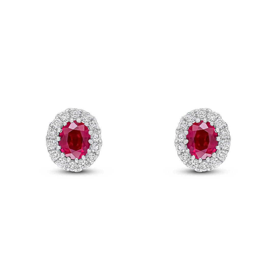 18CT White Gold Oval Ruby & Diamond Cluster Earrings (4.5x3.5mm) - Robert Anthony Jewellers, Edinburgh