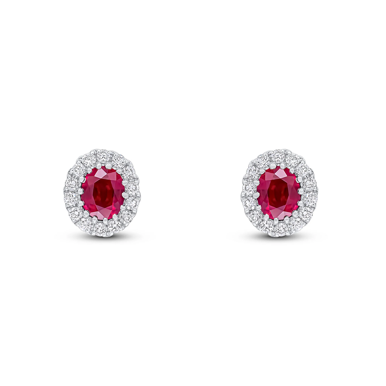 18CT White Gold Oval Ruby &amp; Diamond Cluster Earrings (4.5x3.5mm) - Robert Anthony Jewellers, Edinburgh