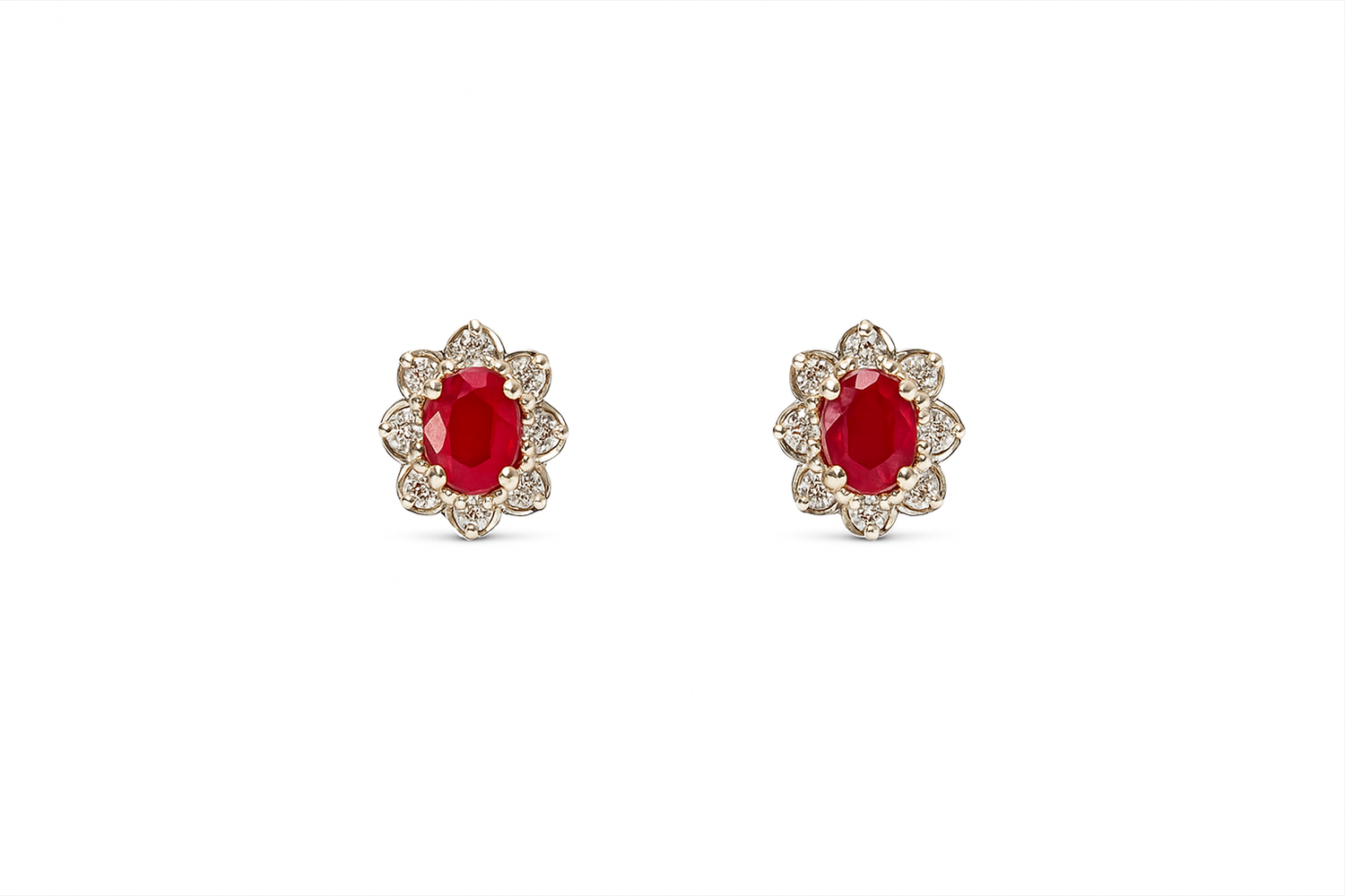 9ct Gold Ruby &amp; Diamond Cluster Stud Earrings
