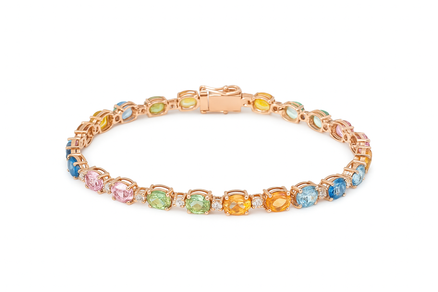 18ct Rose Gold Multi-Coloured Sapphire &amp; Diamond Bracelet