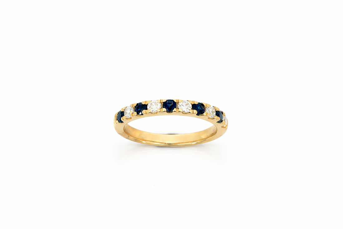 9ct Yellow Gold Sapphire & Diamond Half Eternity Ring