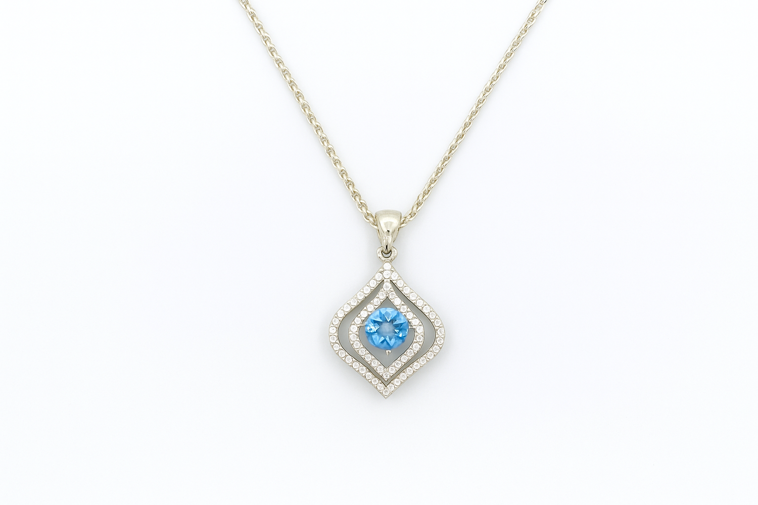 Sterling Silver Blue Topaz &amp; Cubic Zirconia Pendant Necklace