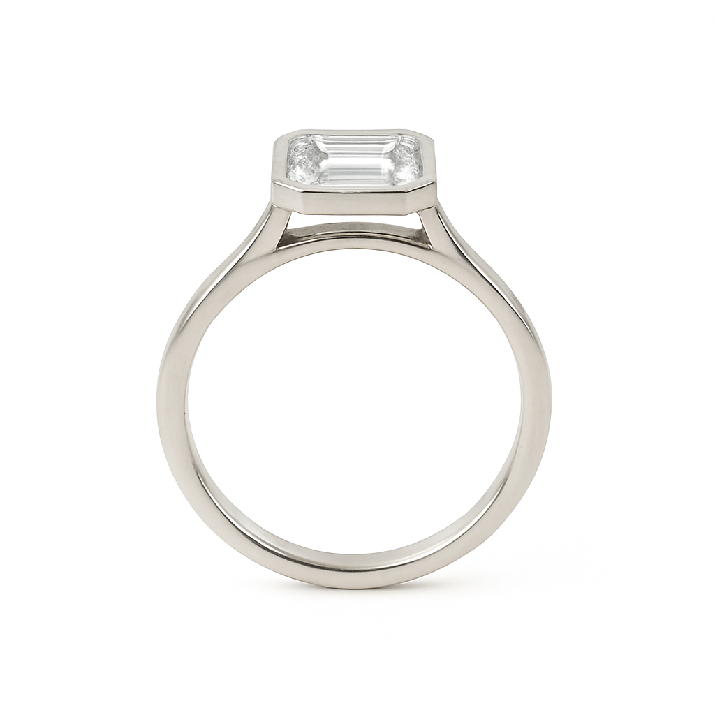 18ct White Gold 1.00ct Lab-Grown Emerald Cut Bezel-Set Ring