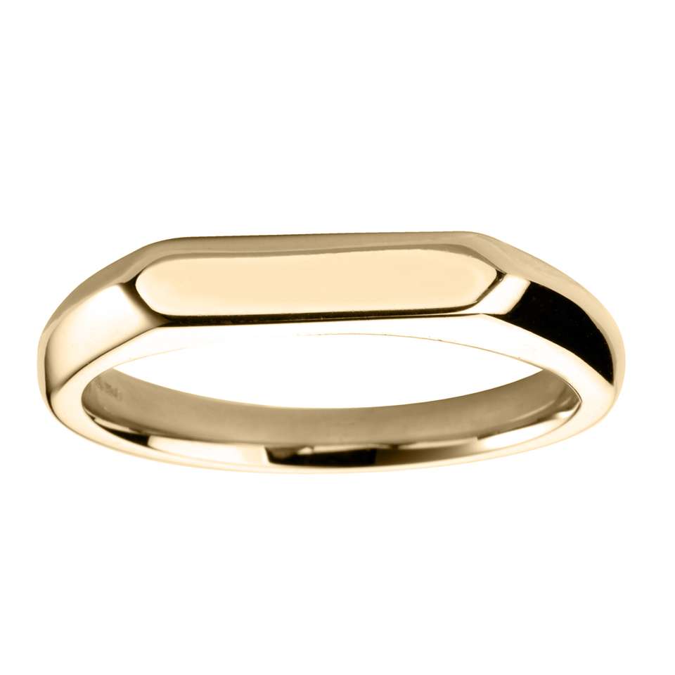 Elongated Hexagon Gold Signet Ring