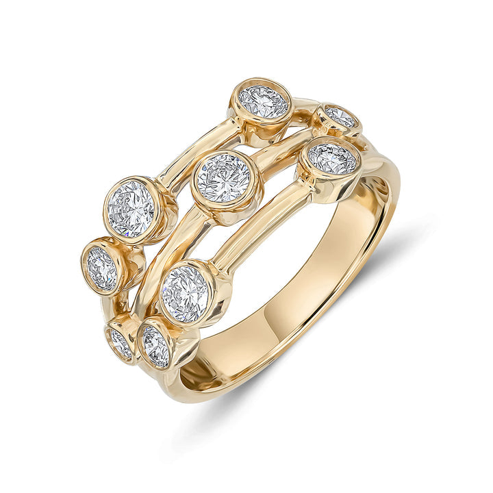 18ct Yellow Gold Diamond 3 Row Bubble Ring - Robert Anthony Jewellers, Edinburgh