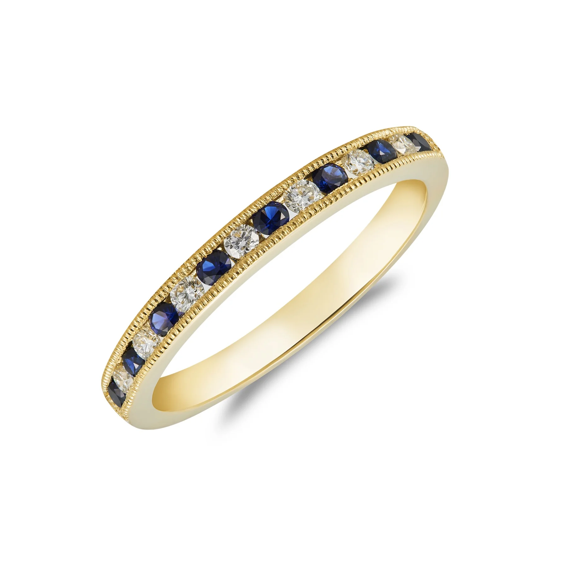 18CT Gold Round Sapphire &amp; Diamond 1/2 Eternity Ring