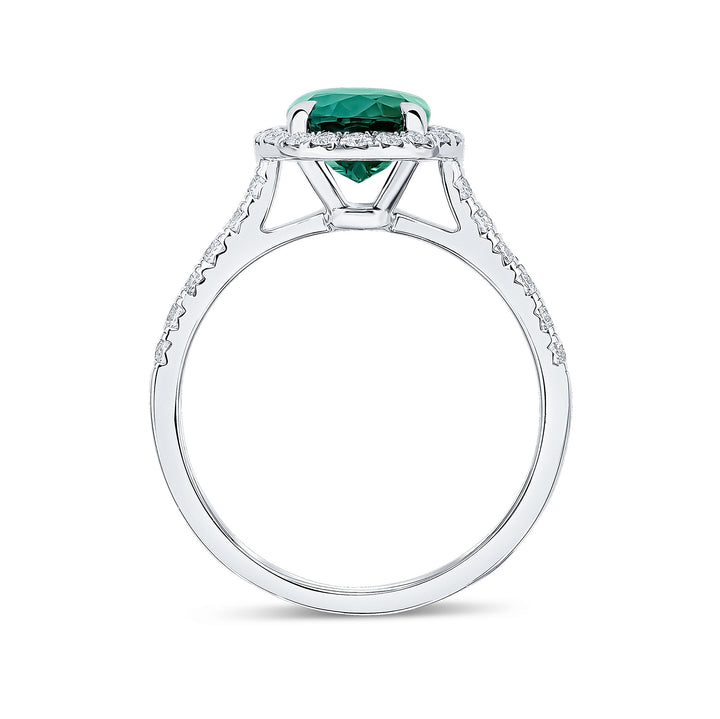 18ct White Gold Oval Green Tourmaline &amp; Diamond Cluster Ring