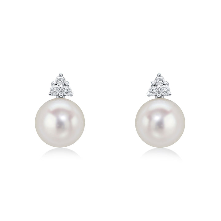 18ct White Gold Diamond Trefoil &amp; Pearl Stud Earrings