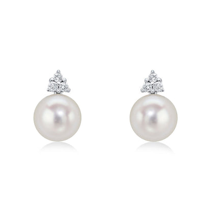 18ct White Gold Diamond Trefoil &amp; Pearl Stud Earrings - Robert Anthony Jewellers, Edinburgh